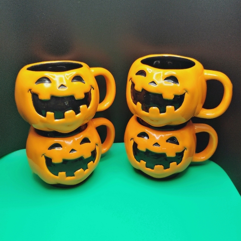4 Retro Target Halloween Jack O' Lantern Mugs Pumpkin Face Ceramic 2008 … - Picture 3 of 12